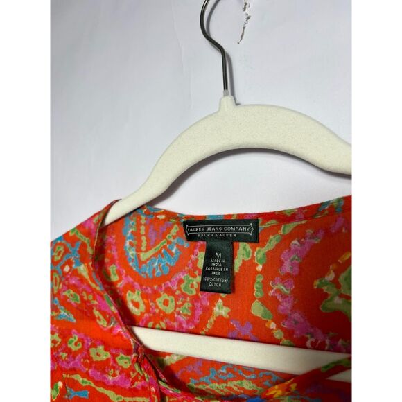 Ralph Lauren Jeans Company Blouse Women's Medium Orange Pink Paisley Tunic Top - Picture 3 of 3